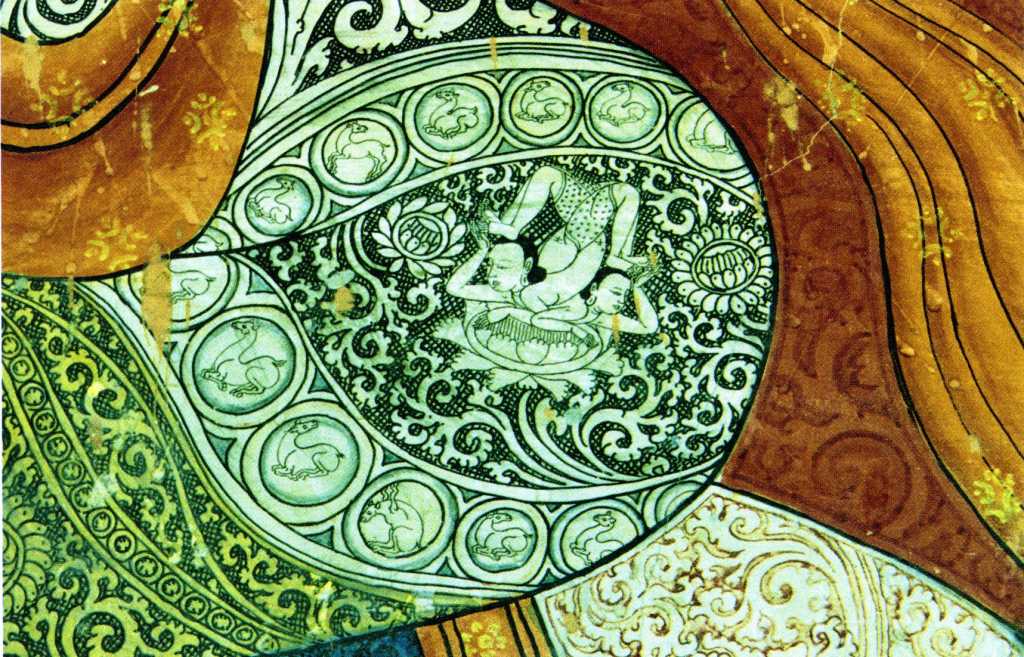 Tibet Guge 03 Tholing 12 White Temple 16 Sitatapattra Knee Closeup Some of the painting details are extraordinary, including the knee of Sitatapatra. Photo - Hein/Boelmann: Tibet � Der Wei�e Tempel von Tholing.